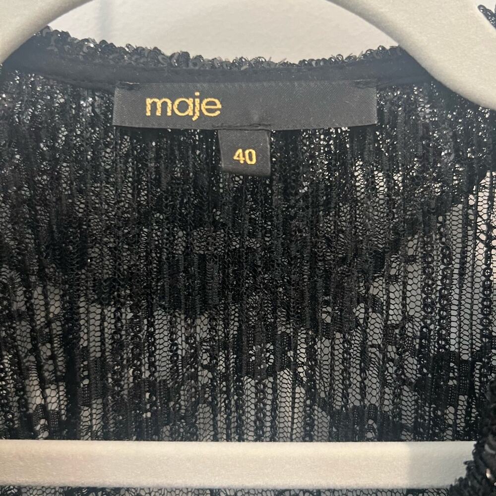 Maje Reville Black Floral Lace Sequin V-Neck Mini Dress Size 36 - Picture 5 of 7